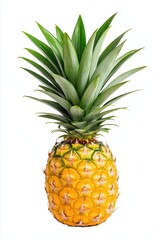 Obraz premium Fresh Tropical Pineapple with Lush Green Leaves Isolated on White Background, Perfect for Culinary, Health, and Summer-themed Visuals and Concepts