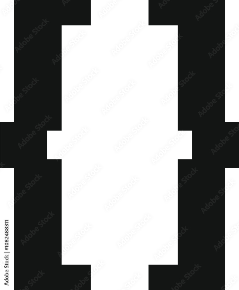 Poster pixelated square brackets symbolize coding, programming, and software development