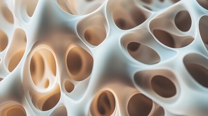 Abstract white organic structure with holes and a soft, smooth, textured surface.