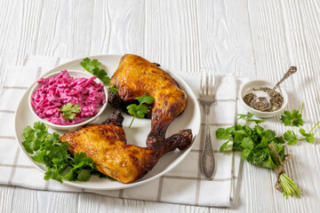 roast chicken leg quarters with a beetroot salad