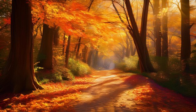 golden autumn path a tapestry of fall colors generative ai