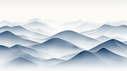 Obraz premium Abstract illustration of a misty mountain range with soft blue hues.