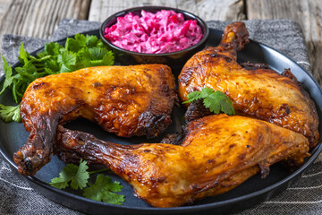roast chicken leg quarters with a beetroot salad