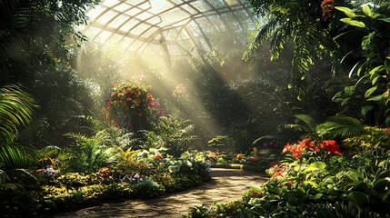 Artistic depiction of ambient computing enhancing experiences in botanical gardens