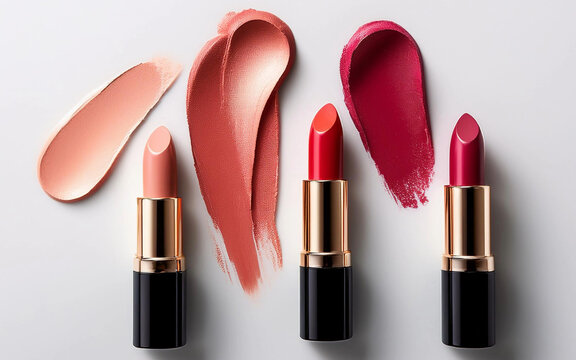 lapices labiales estilo publicitario marketing mockup sobre fondo blanco, vista superior