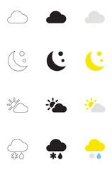 Obraz premium Weather Icon Set - Minimalist Sun, Cloud, Rain, and Snow Designs