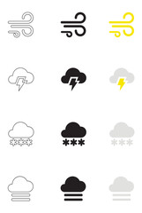 Wind, Storm, and Snow Weather Icons Set