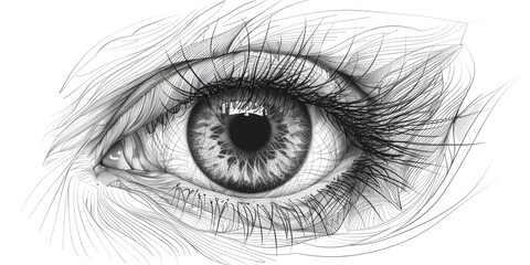 Obraz premium A sketch of a detailed human eye, isolated on a white background