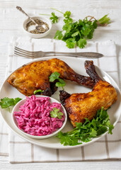 roast chicken leg quarters with a beetroot salad