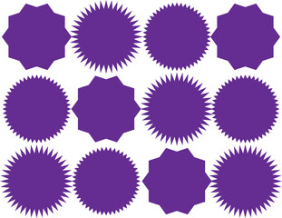 Sunburst promotion tag, starburst speech bubbles, bursting sticker promo badges. Explosion star button vector illustration.