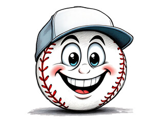 Clip art of a Baseball with a wide, excited expression wearing a classic baseball cap.