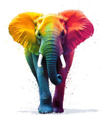 Colorful elephant illustration with a spectrum of rainbow hues in a creative design.