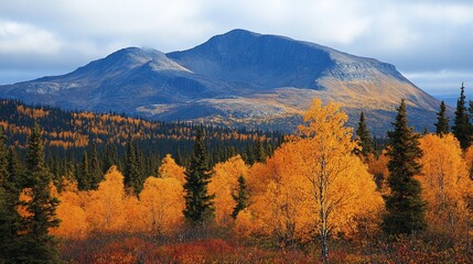 Mountain landscape with autumn foliage.