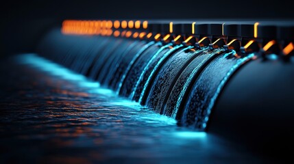 Flowing water powers hydropower system riverbank visual story nighttime dynamic renewable energy concept