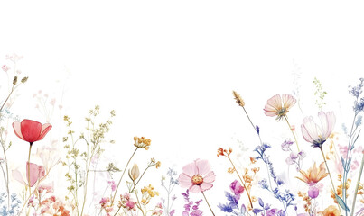 modern 2D doodle cartoon flower concept with open space for text, featuring whimsical floral and leafy elements on crisp white backgrounds.