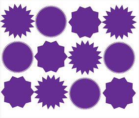 Set of black price sticker, sale or discount sticker, sunburst badges icon. Stars shape with different number of rays. Special offer price tag. Red starburst promotional badge set, shopping labels