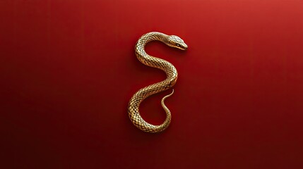 Obraz premium A minimalist red background with a subtle golden snake motif, evoking the elegance and symbolism of the 2025 Year of the Snake