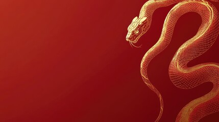 Obraz premium A minimalist red background with a subtle golden snake motif, evoking the elegance and symbolism of the 2025 Year of the Snake