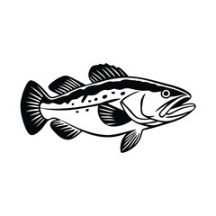 mackerel fish design, labeled line and fill art vector silhouette illustration.