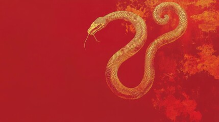 Fototapeta premium A minimalist red background with a subtle golden snake motif, evoking the elegance and symbolism of the 2025 Year of the Snake