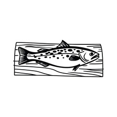 mackerel fish design, labeled line and fill art vector silhouette illustration.
