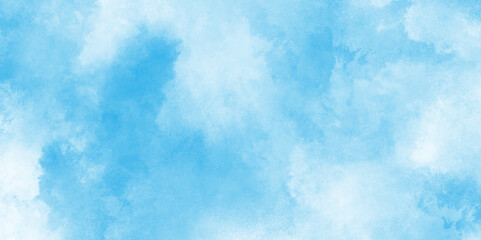 abstract watercolor painted illustration for retro aquarelle card design, abstract blue color watercolor sky background, sky background with white fluffy clouds, blue sky with beautiful natural .