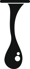Thick black liquid drop hanging and about to fall, forming a blob with small bubbles