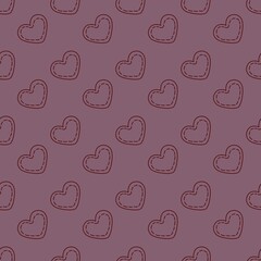 Simple Small Hearts with Stripe on Violet Background Seamless Pattern Design