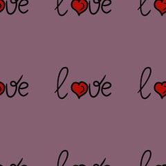 Big Love on Violet Background Seamless Pattern Design