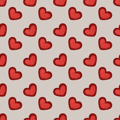 Red Small Hearts with Stripe on Beige Background Seamless Pattern Design