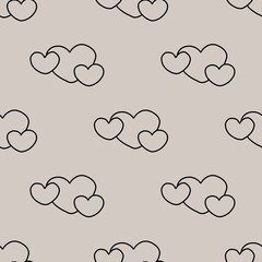 Simple Big Three Hearts on Beige Background Seamless Pattern Design
