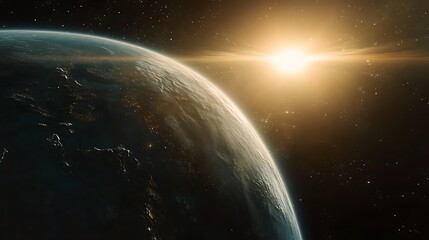 Naklejka premium Explore the beauty of our planet as the sun rises over the horizon capturing nature's magnificence in space