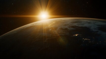 Obraz premium Explore the stunning beauty of earth as the sun rises above the horizon in a captivating cosmic view