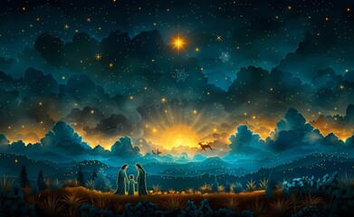Fototapeta premium a flat illustration of the nativity scene with Mary, Joseph, and the baby Jesus for Christmas Illustration
