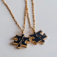 Elegant black and gold puzzle piece necklaces on chain