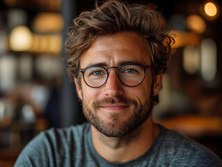 Young Adult Friendly 30s 40s Friendly Casual Professor wearing Glasses in Library