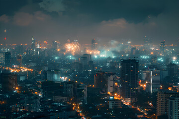 Fototapeta premium Bangkok Skyline, Skyscraper, Architecture, Night Photography, AI GENERATIVE