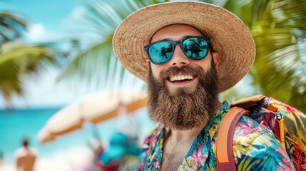 Happy Traveler Enjoying Beach Vibes with Sunglasses
