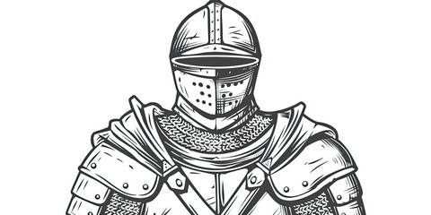 Drawing of a medieval knight in armor, isolated on a white background