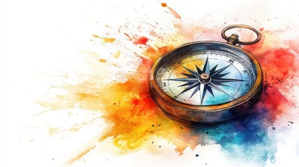 Artistic compass illustration with vibrant watercolor splashes.