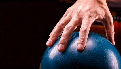 Close-up of a hand holding a bowling ball