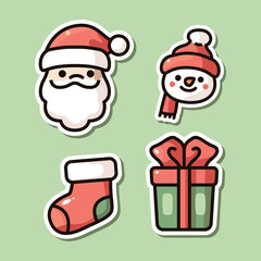 Cute Christmas Icons: Santa, Snowman, Stocking, and Gift Box