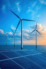 Wind Turbines and Solar Panels in the Ocean.