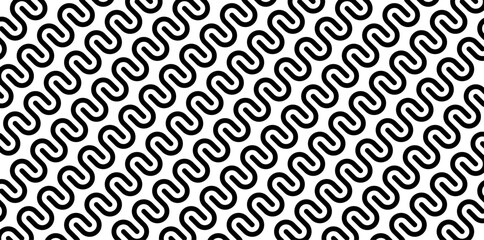 Seamless geometric pattern with wavy lines. Black and white abstract background.