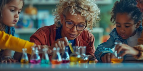 Preschool Science Experiment:  A Teacher Guides Young Children in a Colorful Chemistry Lesson