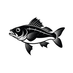 sea bass fish design, labeled linocut vector silhouette illustration.