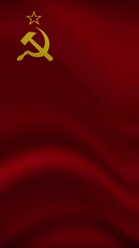 Soviet Union Waving Flag in Vertical Orientation. Realistic Flag Animation. Seamless Loop Background.