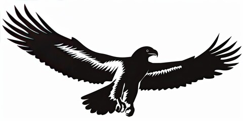 Drawing of an eagle soaring in the sky, isolated on a white background