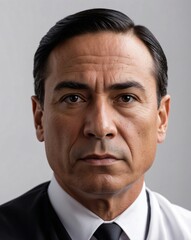 Fototapeta premium Serious Latino Judge with Intense Gaze Reflecting Authority and Confidence, Captured in a Professional Setting for Stock Photography Use