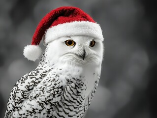 Fototapeta premium Holiday Owl in Santa Hat
